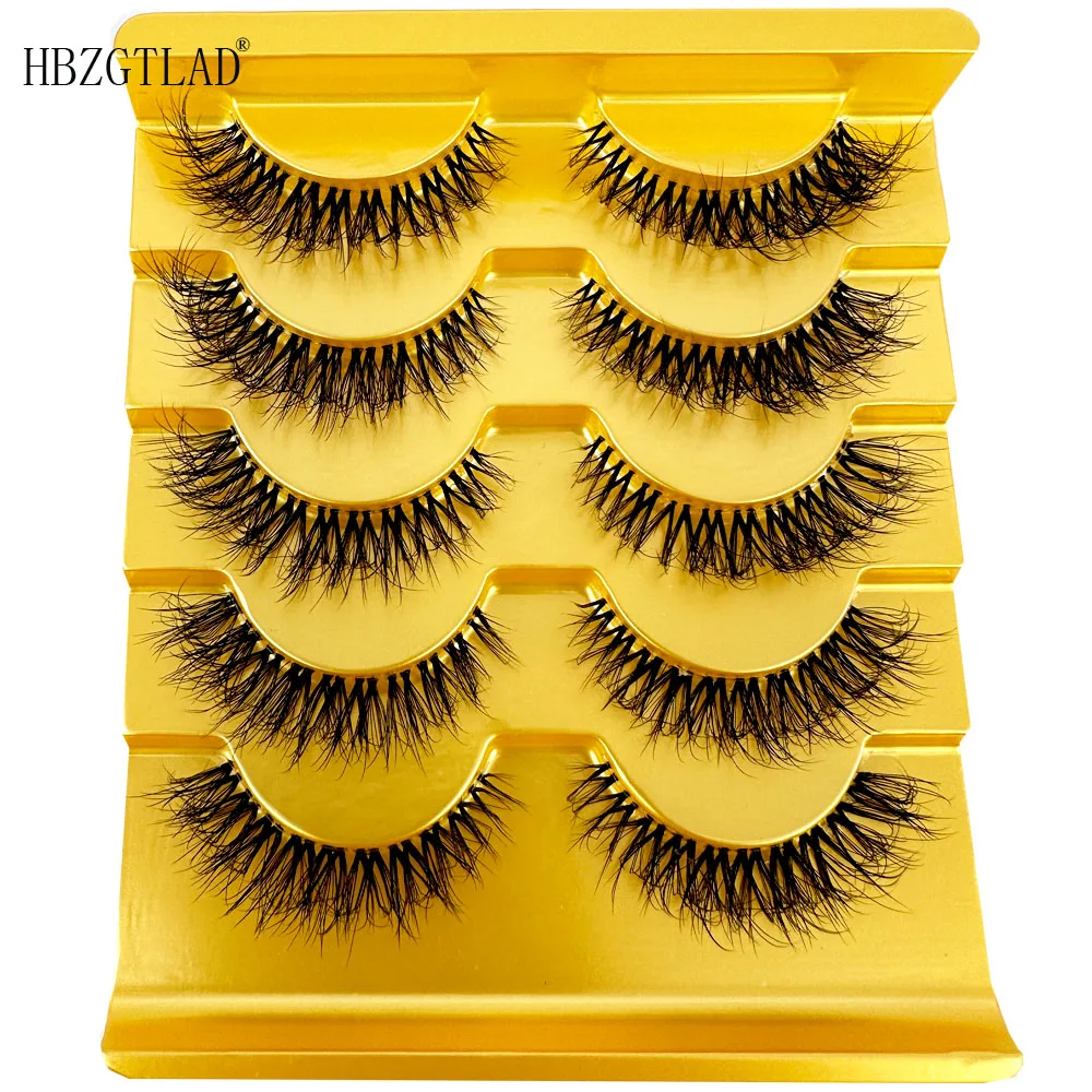 NEW Manga Lashes 5 Pairs Cat Eye Lashes 3D Faux Mink Lashes Natural short Full Strip Lashes Clear Band Soft Eyelashes Extension