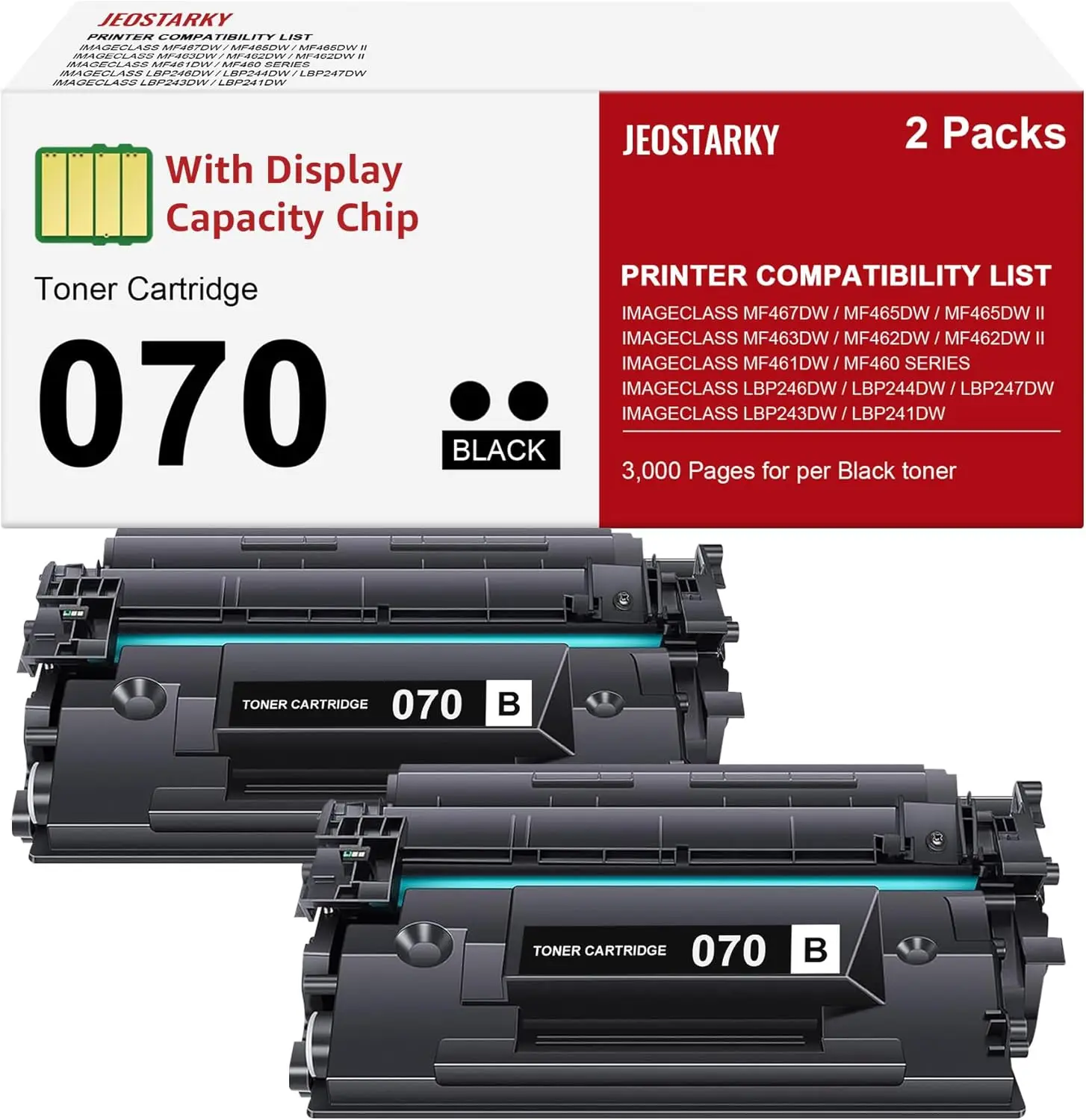 2 Pack Black Toner Cartridge Compatible with 070/070h/CRG070 for ImageCLASS MF465dw MF462dw MF460dw LBP246dw LBP247dw LBP243dw LBP240dw Laser Printers