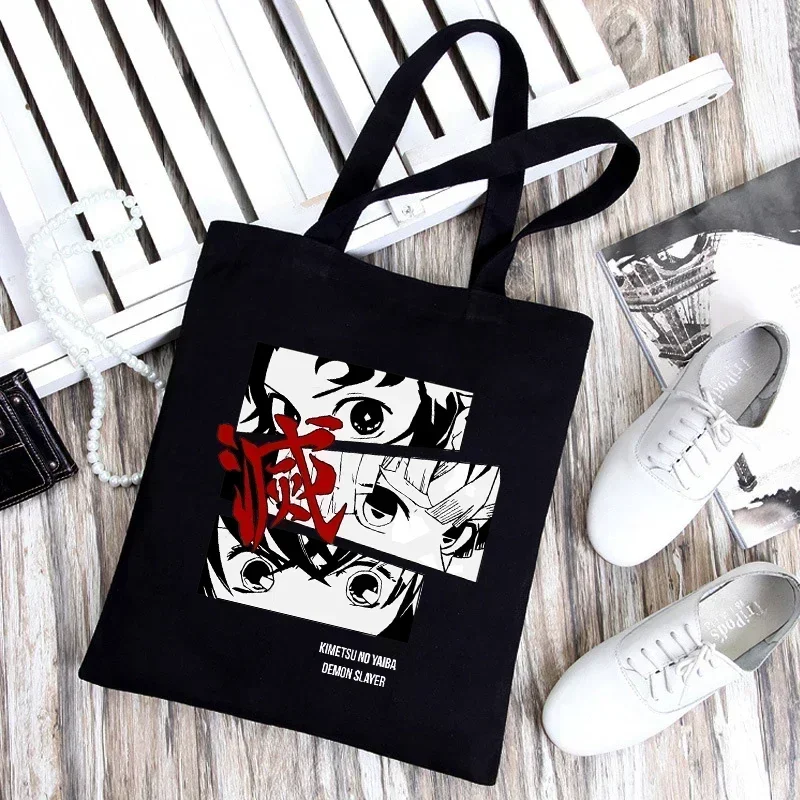 Casual Shopping Handbag Women Elegant Canvas Tote Bags Demon Slayer Kimetsu No Yaiba Kamado Tanjirou Handbags Shoulder Bags