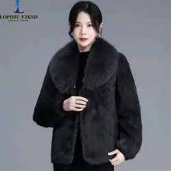 Cappotto in vera pelliccia di coniglio donna autunno inverno giacca corta spessa calda nuova moda collo in pelliccia di volpe elegante tuta sportiva calda femminile