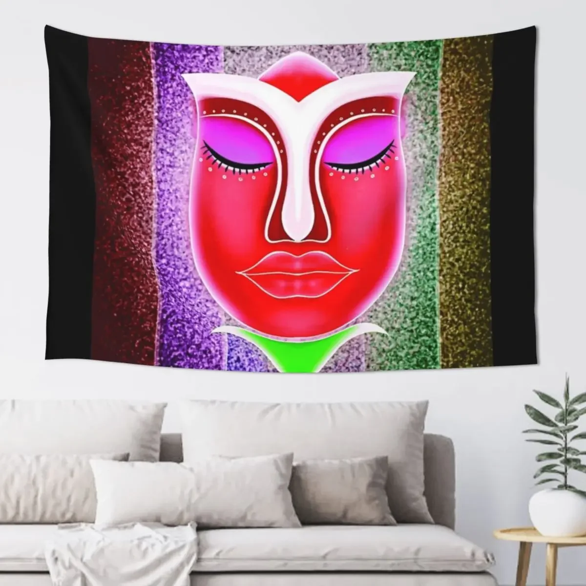 Flower Red Face, Women Face One Line Art Tapestry Luxury Living Room Decoration Wallpapers Home Decor Decoration Room Tapestry