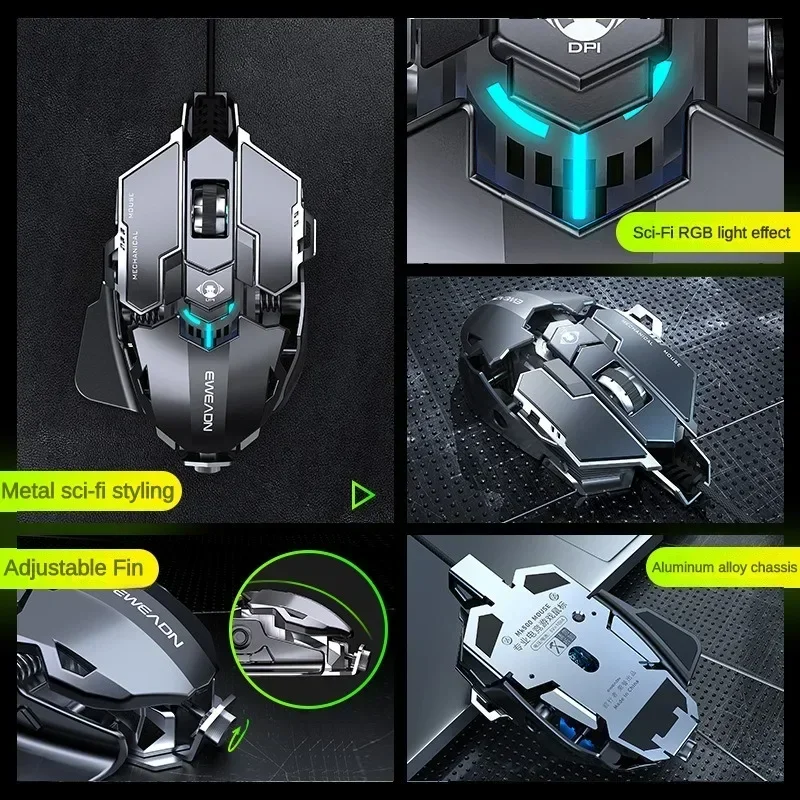 EWEADN Wired Mouse Mechanical Feel Ergonomic Full Key Macro Programming E-Sport Gaming Mouse PC Gamer Laptop Accessories Gifts