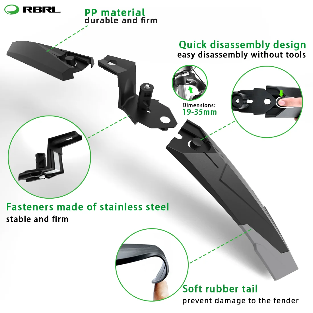 RBRL Mtb Mudguard Mud Flaps for Bicycle 27.5 Adjustable Mudguard for Mountain Bike Widen Lengthen Quick Release Bike Accessories