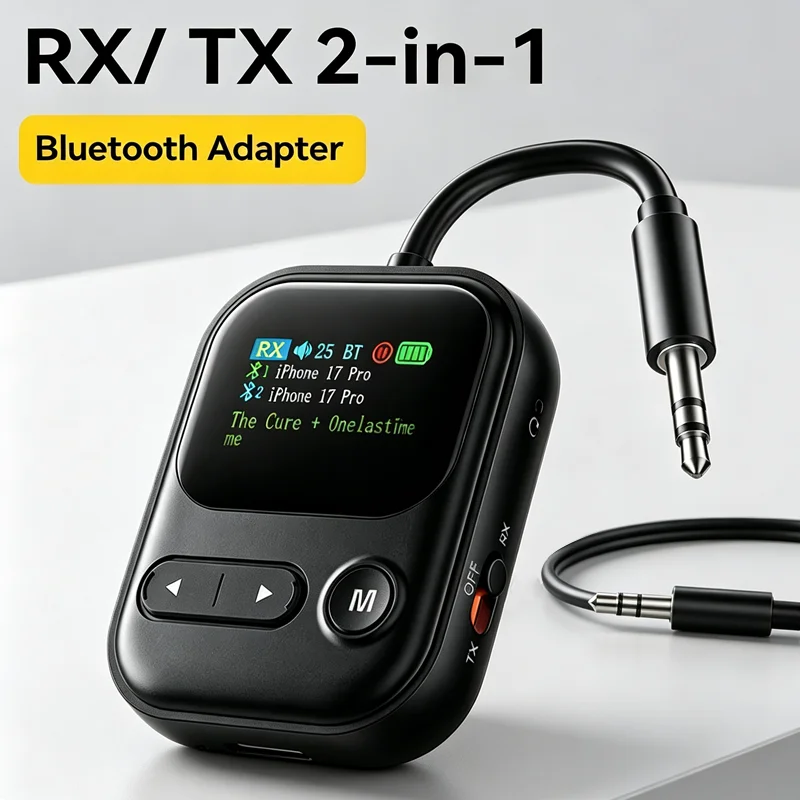 Bluetooth 6.0 Sender Empfänger 2-in-1 TX RX Adapter mit LED-Display Mikrofon 3,5MM AUX Bluetooth-Dongle für Autolautsprecher