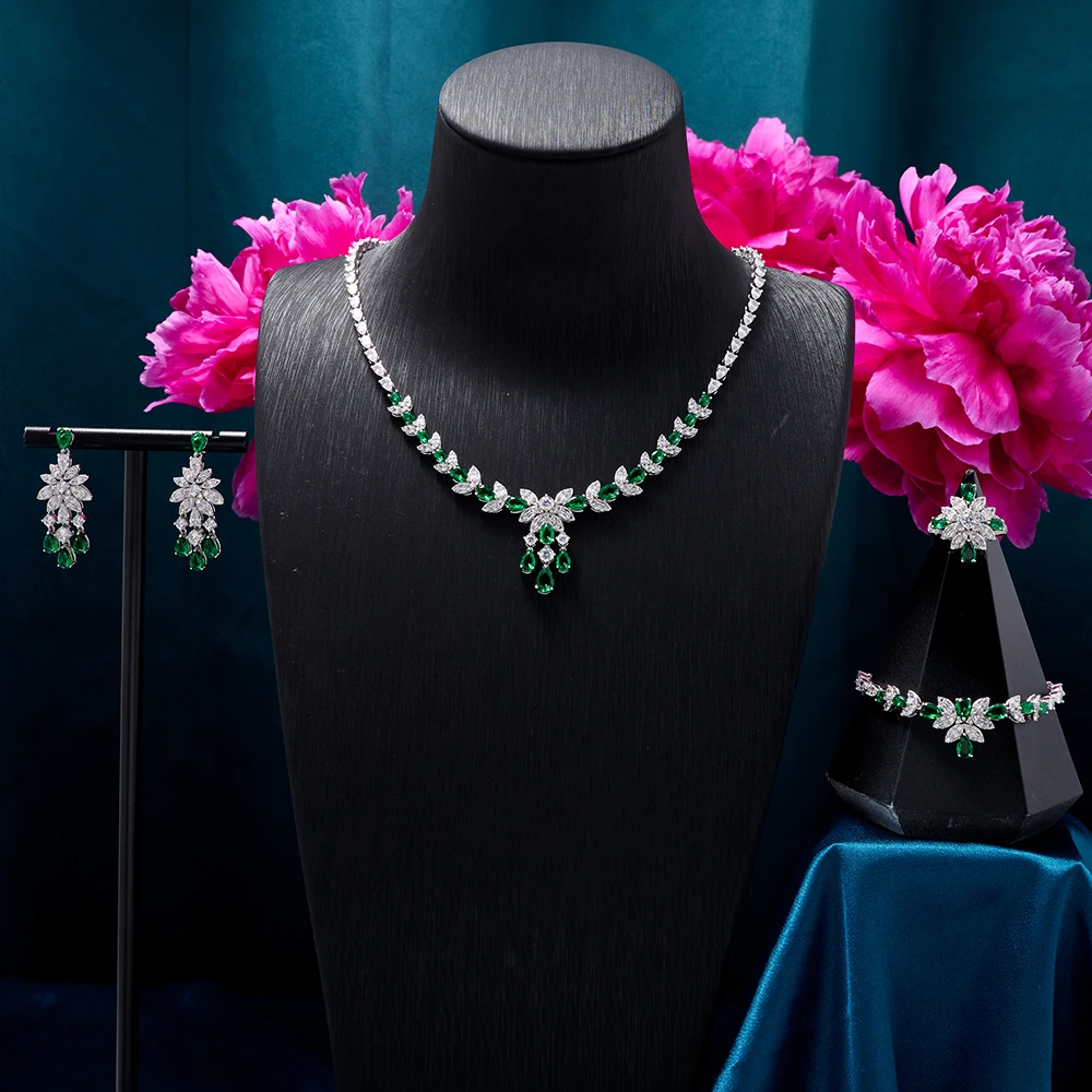 

81014 Bridal Necklace Set for Women 4PCS Cubic Zircon Wedding Jewelry Sets for Dubai Saudi Bridal Engagement Accessory Jewellery