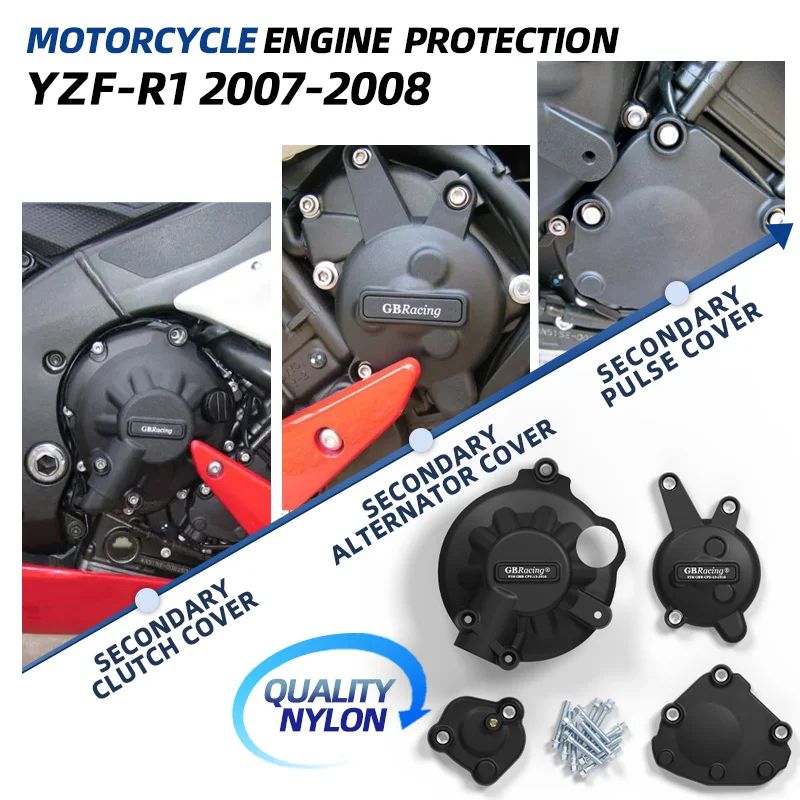 

GBRacing для YAMAHA YZF-R1, комплект крышек двигателя 2007–2008 гг., крышка кривошипа, импульсная/крышка ГРМ, коробка передач/крышка сцепления, крышка генератора