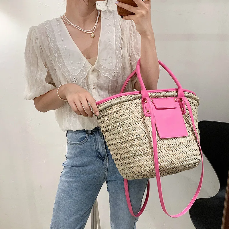 Sommer Strand Tasche Designer Wicker Woven Schulter Umhängetaschen Luxus Casual Große Kapazität Tote Rattan Frauen Große Handtaschen Purs