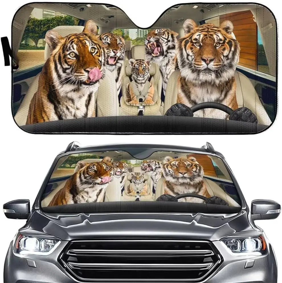 

Забавный семейный тигр, лобовое стекло автомобиля, солнцезащитный козырек на переднее окно автомобиля, складной солнцезащитный козырек с животными, тигры, анти-солнцезащитный козырек