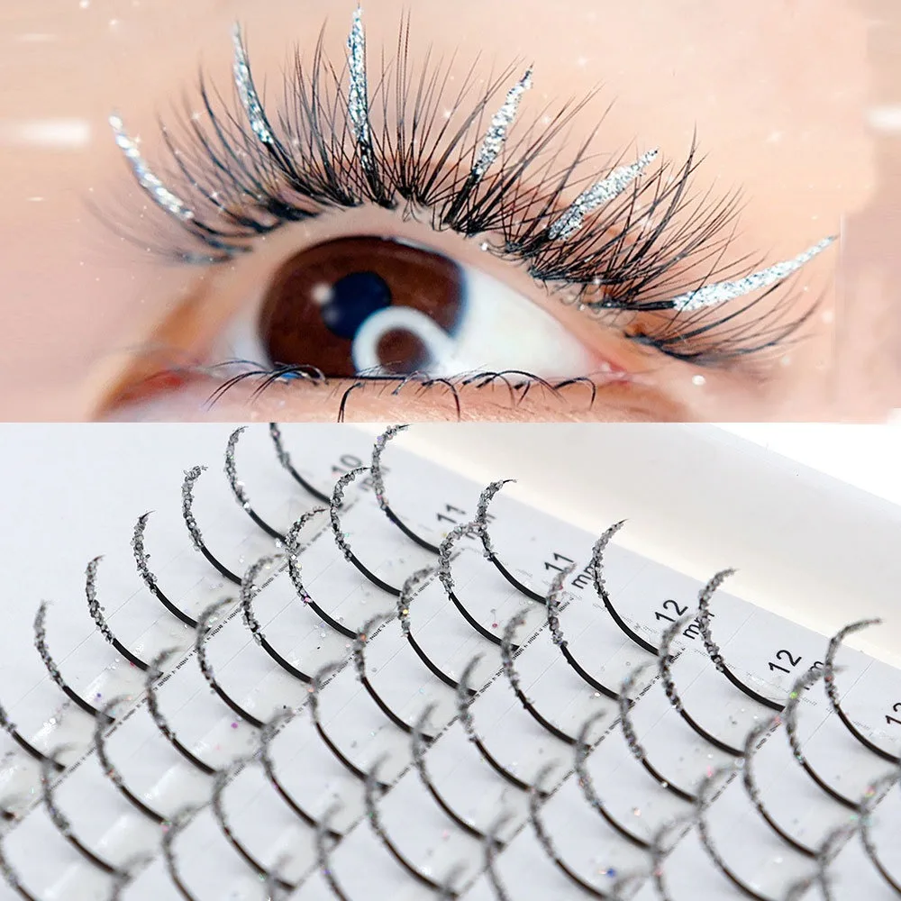 Fashion Makeup Tool Eyelash Extension Glitter Shiny Silver Color False Eyelashes with Diamond DIY Individual Lashes Ladies