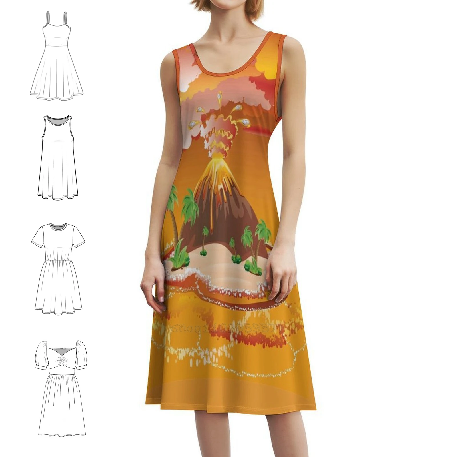 

Женское уличное праздничное платье с рисунком вулкана, модная клубная одежда с принтом для женщин, природа, вулкан, мультяшная гора