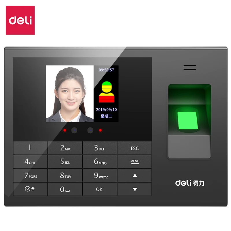 Deli 3765 Face & Fingerprint Attendance Machine Time Recording Excel Report U-Disk Connectivity 200 User Faces 1000 Fingerprints
