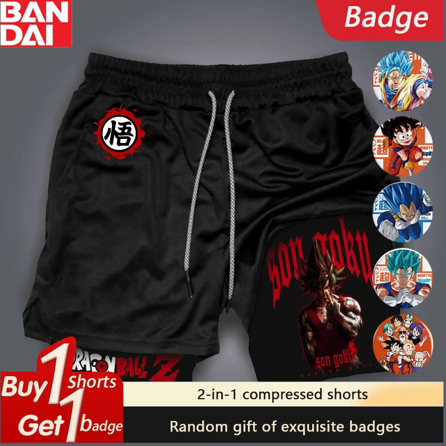 

Спортивные шорты для мужчин с принтом Dragon Ball, летняя одежда Y2k, двухслойные компрессионные брюки 2-1, быстросохнущие спортивные штаны для бега, подарок в стиле аниме