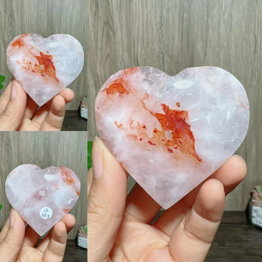 1PC Natural Rainbow Fire Quartz Golden Healer Hearts Stone Healing Crystal Reiki Energy Home Scene Decoration Lucky Gifts