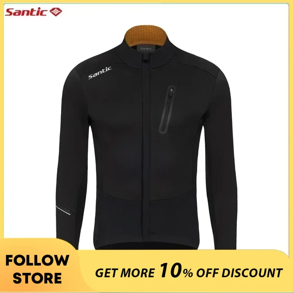 

Santic Cycling Jacket Multi-pockets Design Fleece Windproof Full Zipper Outdoor MTB Bicycle Clothing Long Sleeve Cycling Jersey