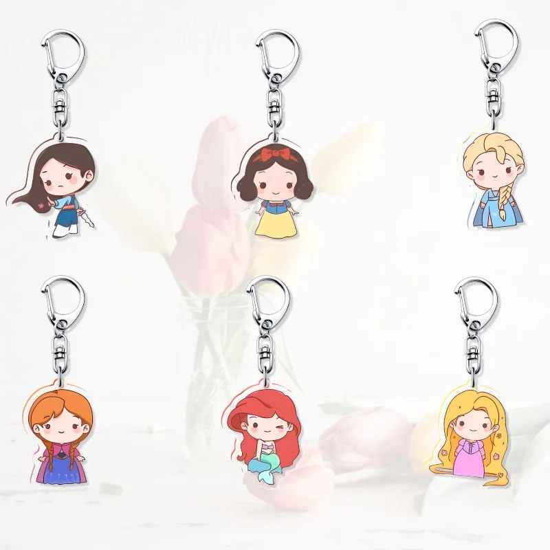 

Princess Elsa Rapunzel Belle Ariel Cinderella Cartoon Keychain Lovely Key Chain Bag Charm Souvenir Creative Pendant Jewelry Qver