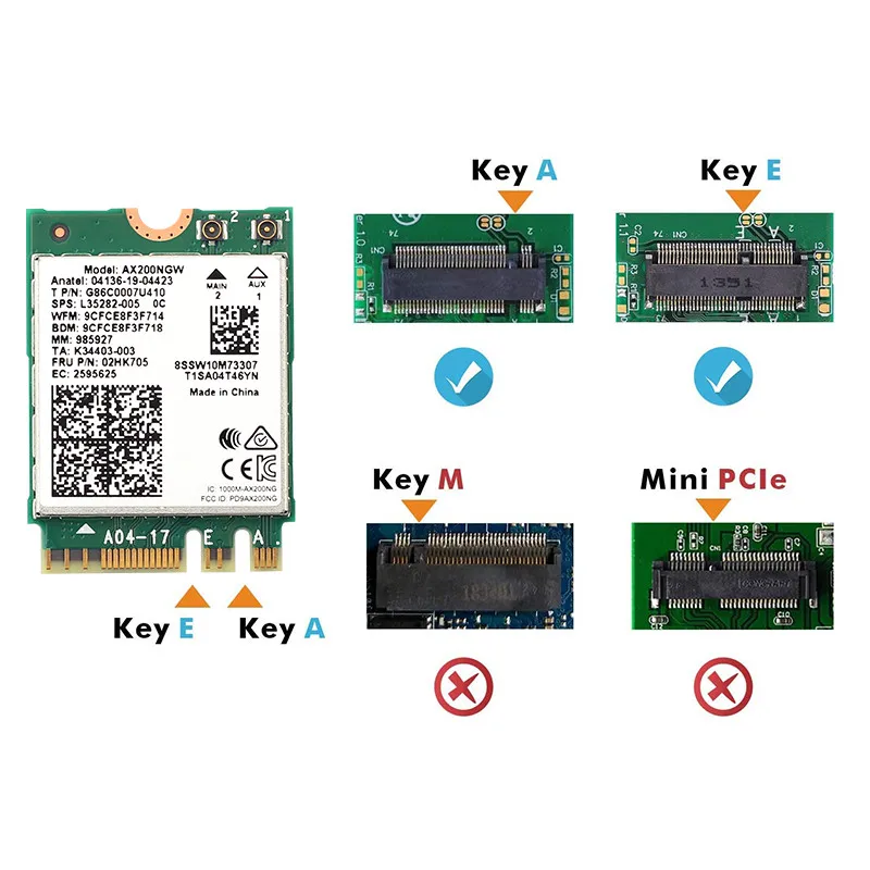 3000Mbps WiFi 6 Bluetooth 5.2 AX200 Dual Band 2.4G/5Ghz Wireless Card M.2 802.11ac/ax AX200NGW Wi-fi Adapter