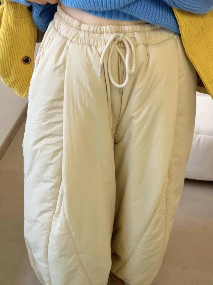 Японские женские широкие брюки большого размера, зимние толстые теплые свободные шаровары, брюки с высокой талией и завязками, универсальные прямые брюки