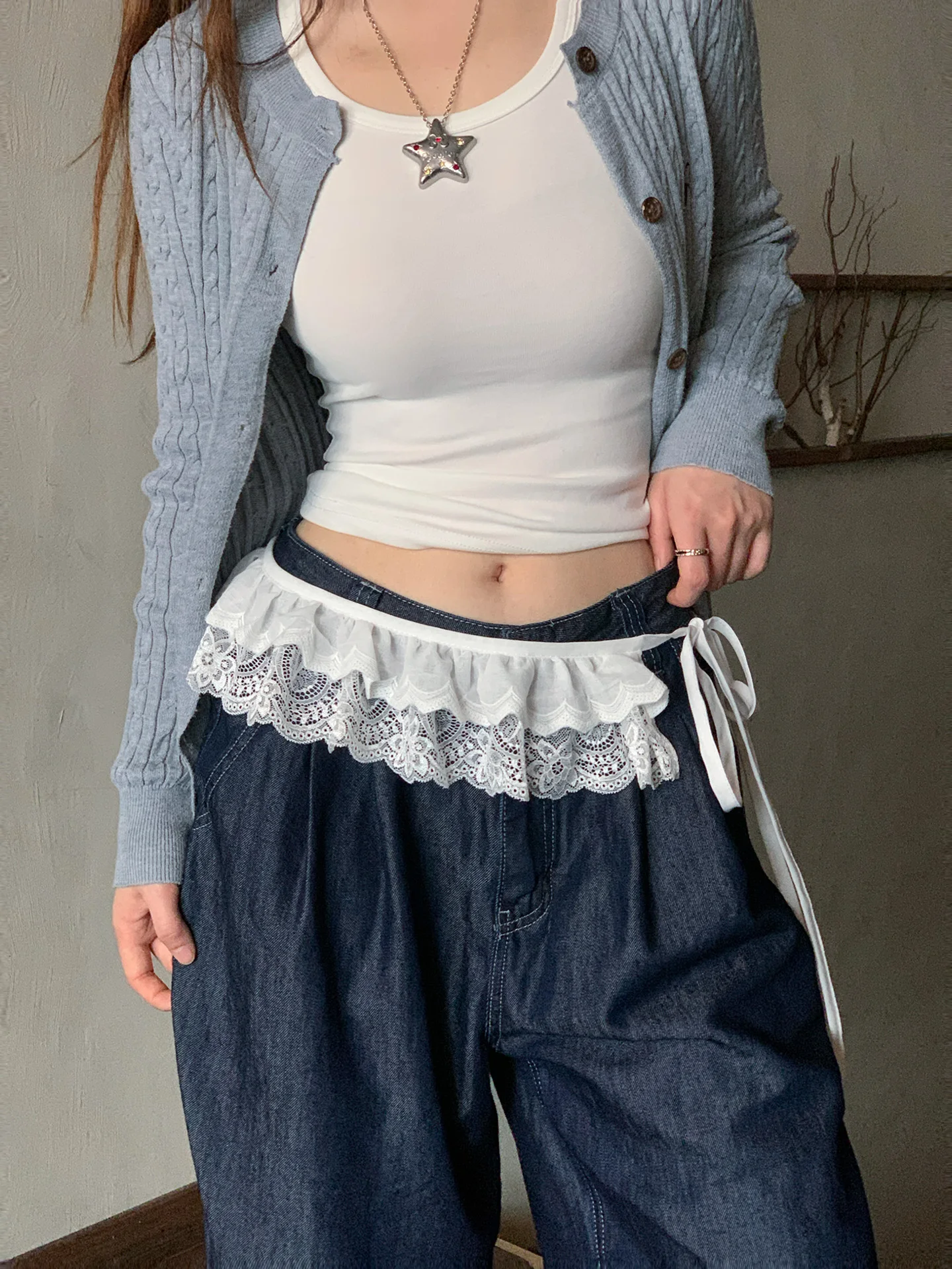 Slimming Lace Half Skirt Women's Fashionable Layered Wear  Skirt Covering Butt Korean Style Standard Fit Spring Season