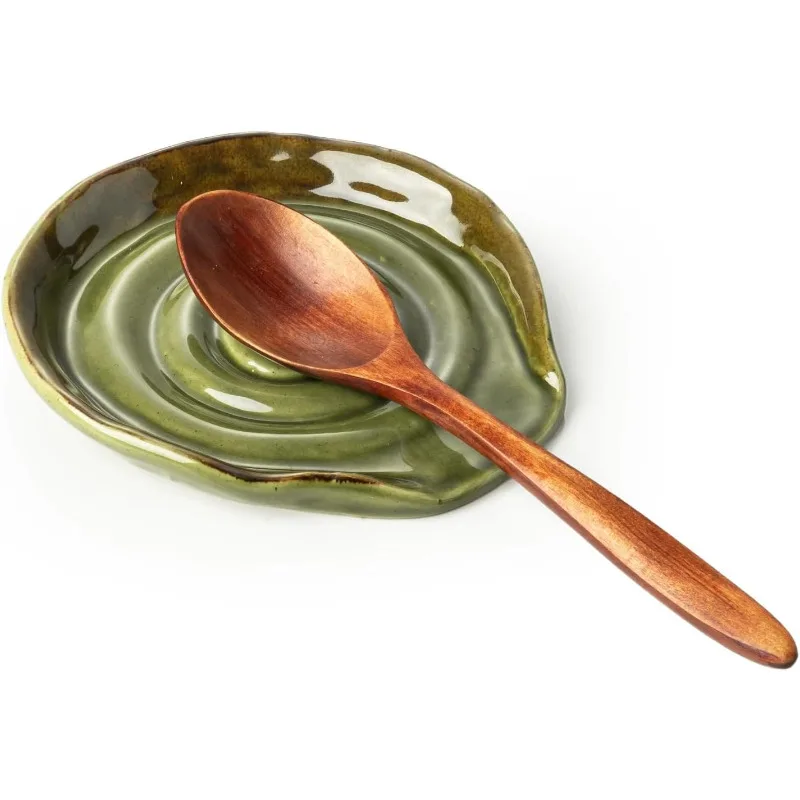 1Pc Ceramic Spoon Rest, Ins Nordic Retro Kiln Transformation Glaze Finish, Home Kitchen Dining Table Household Tableware Holder