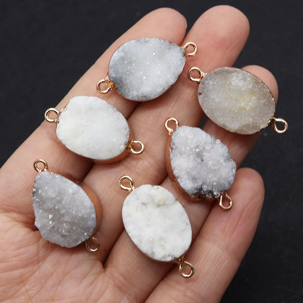15x30mm Natural Stone Pendants Druzy Agate Water Drop Egg Shape Double Hole Connector Charms  for DIY Jewelry Accessories Gifts