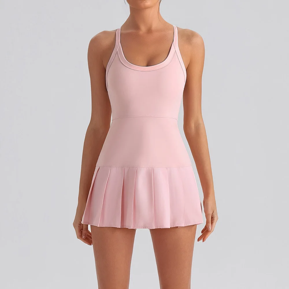 Tennis Pleated Skirt with Pad and Pocket Shorts Women Golf Dress Sports Slip Dress Workout Clothing