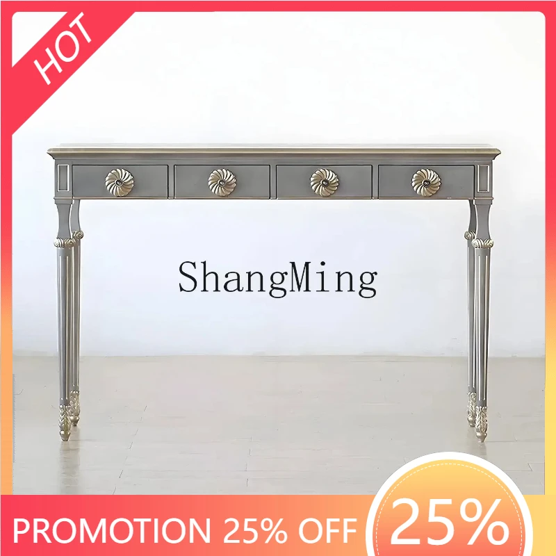 

SM solid wood entrance table retro gold painting table against the wall storage decoration foyer entrance table household