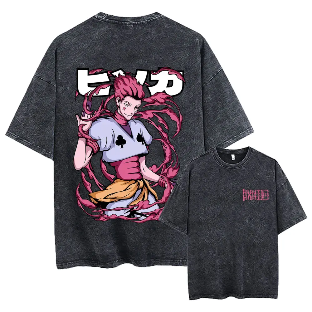 

Anime Hunter X Hunter Vintage Washed T-shirt Hisoka Graphic T Shirt Men Women Casual Oversized Cotton T-shirts Short Sleeve Tops