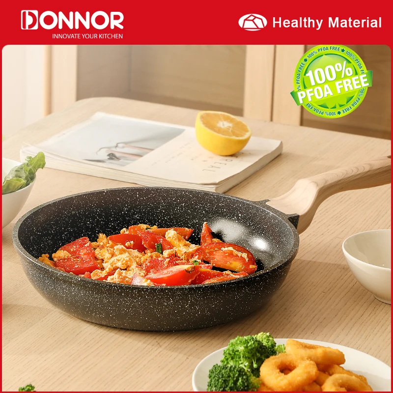 

DONNOR 20-28cm Non-stick Frying Pan Wok Pan with Lid Ceramic Pot Chef Pan Induction Gas Stove Universal Steak Omelette Pan