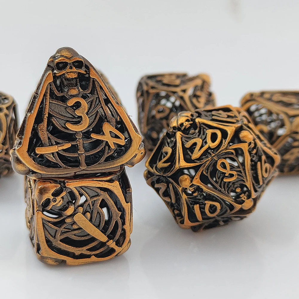 Dnd Hollow Copper Metal Dice Sharp Edge Polyhedral Dice D+D Dice Set For Dungeon and Dragon Pathfinder Role Playing Game(RPG)MTG