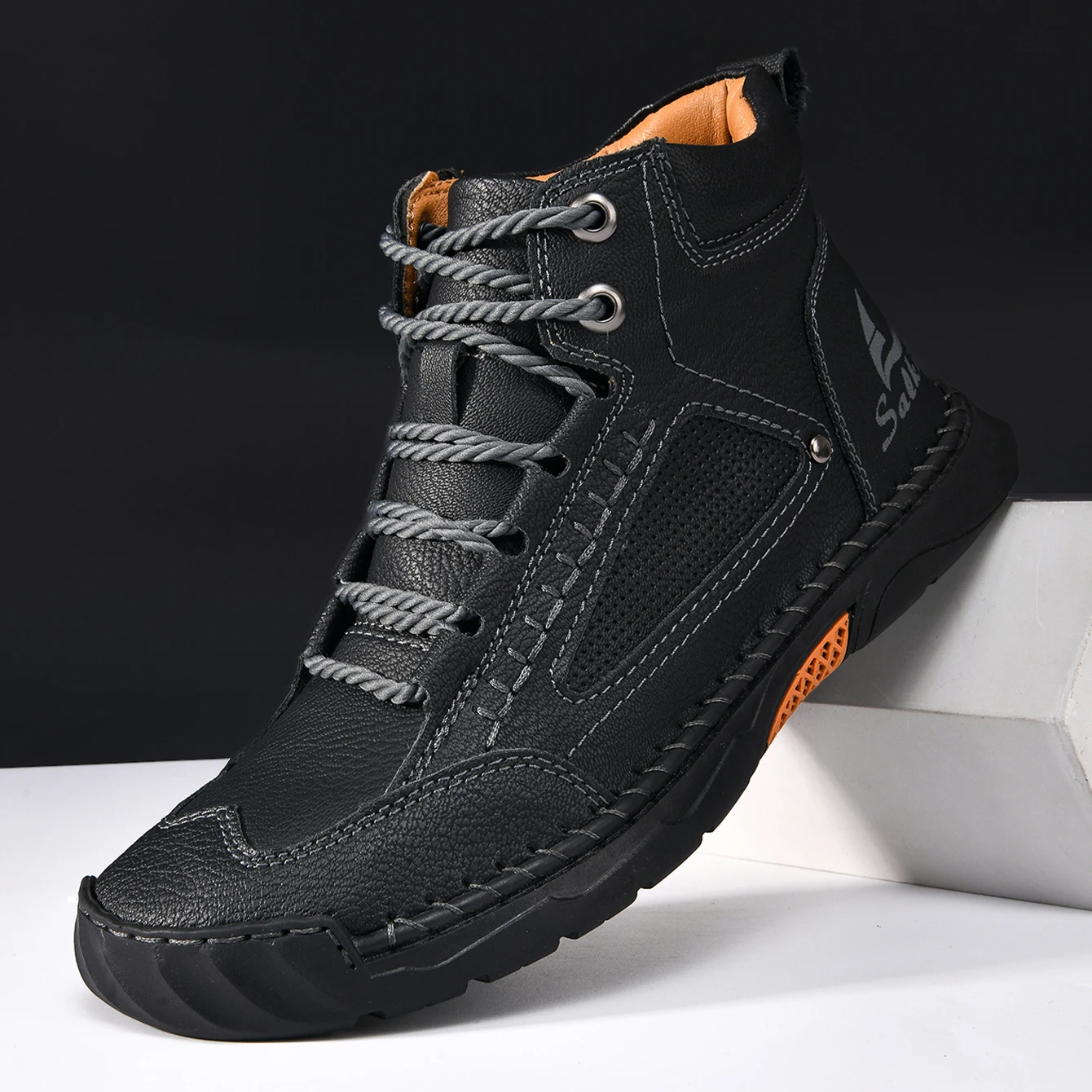 جديد خياطة يدوية أحذية من الجلد غير رسمية الرجال الأحذية في الهواء الطلق الخريف الرجعية حذاء كاجوال بفتحات تهوية الدانتيل يصل الكاكي حذاء من الجلد الشتاء