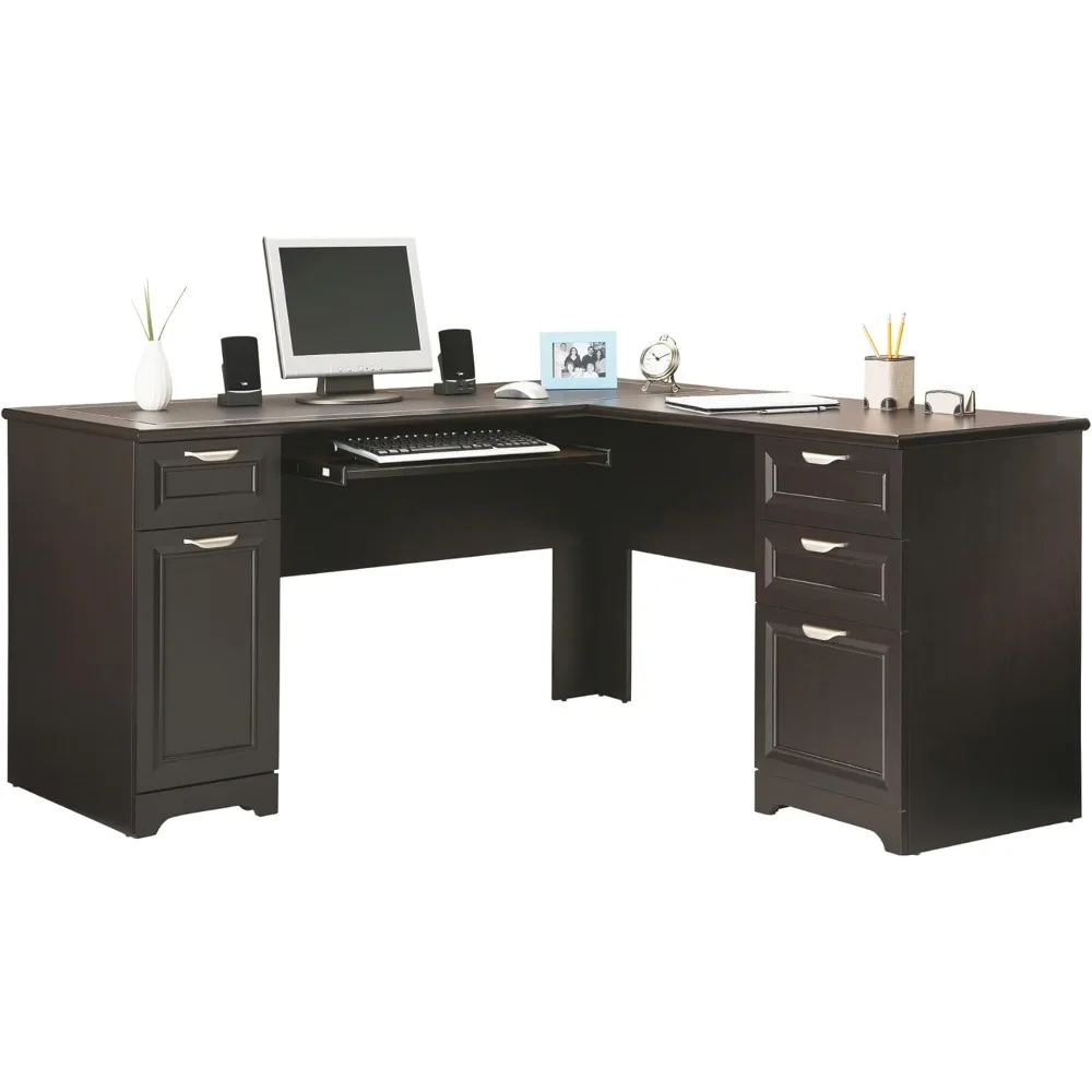 

Magellan 59"W L-Shape Corner Desk, Espresso L-shaped desk features 4 drawers with roomy compartments