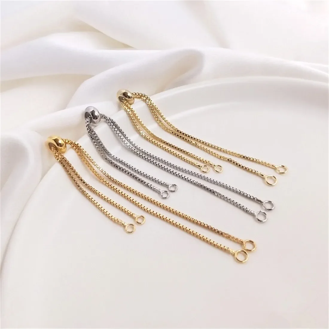 14K18K Gold Box Bracelet Korean Edition with Adjustable Silicone Beads DIY Double Suspension Extension Chain Jewelry Accessories