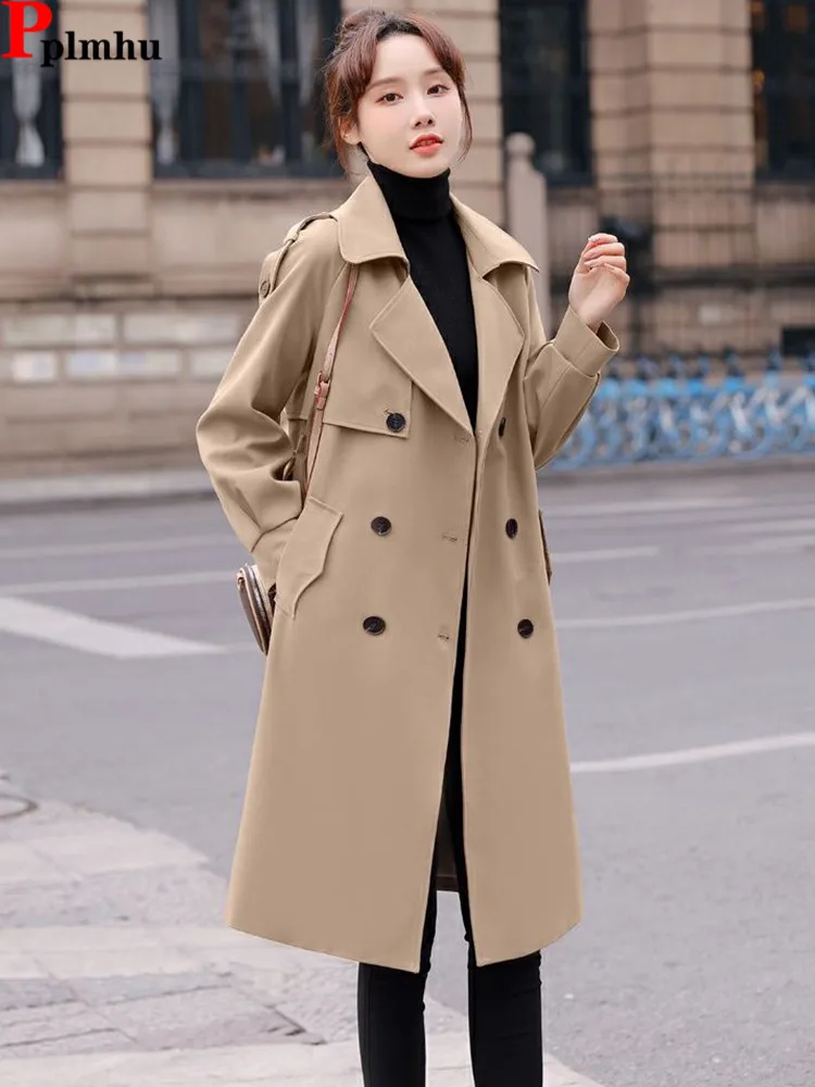 

Classic With Belt Mid Length Trench Coats Korea Fashion Casual Double Breasted Windbreaker Abrigos Women Jackets New Gabardina