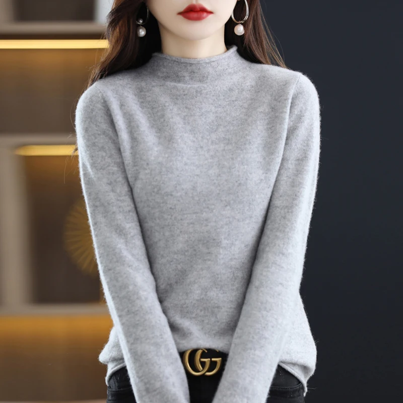 Women\'s High Neck Wool Pullover Cashmere Sweater Winter New Long Sleeve Knitwear Warm Temperament Top Loose Versatile Sweater