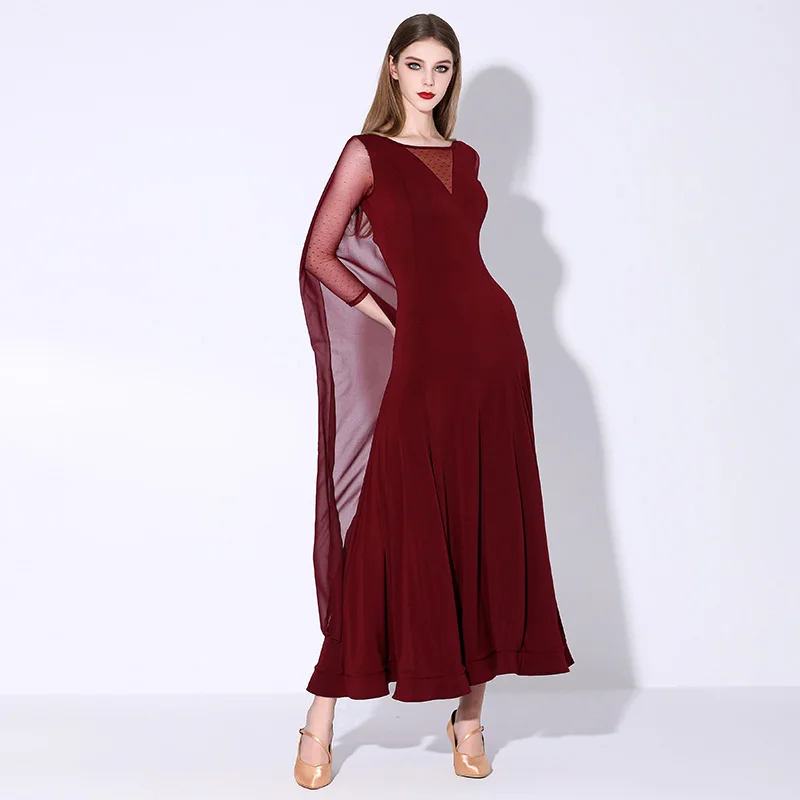 

Ballroom Dance Dresses foxtrot Dancing Skirt Women Stage Waltz Ballroom Dress Long Sleeve Big Swing Party Tango Waltz dresses