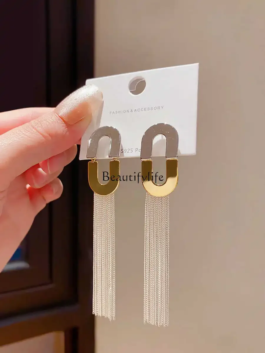 Retro temperament long fringed earrings 2024 new popular light luxury high-end earrings