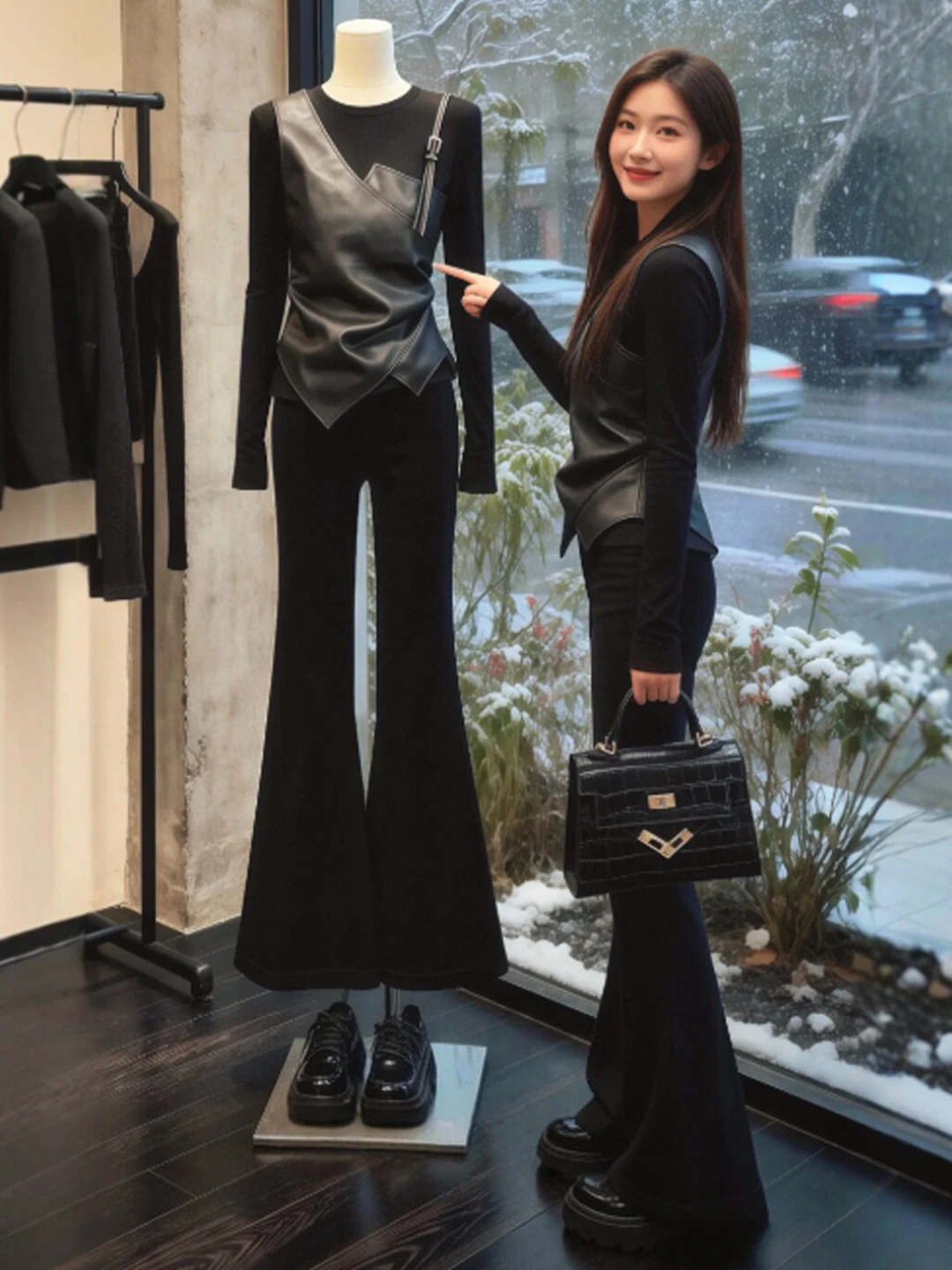 

Bla Two-Piece Set Faionable Korean Sle Comfortable Cotton High Waist Trousers And Top Ensemble Spring Collection