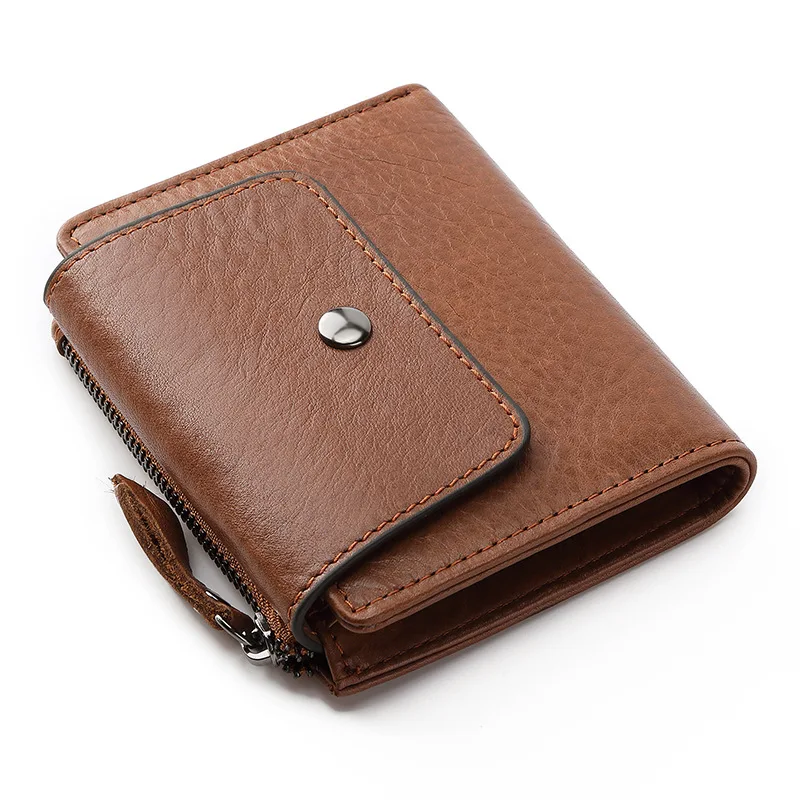 New Brand Men's Wallet RFID 100% Genuine Cow Leather Short Card Holder Man Purse Male Vintage Pocket Wallet