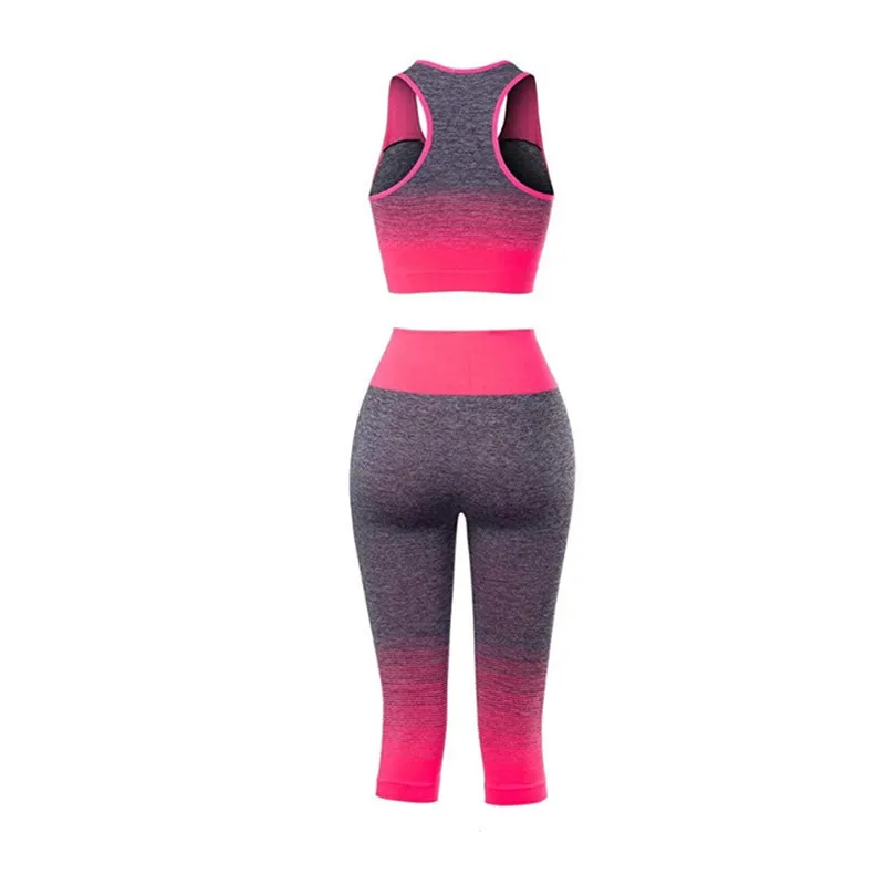 Conjuntos de Yoga para mujer, sujetador + Pantalones 3/4, traje deportivo para mujer, ropa de entrenamiento para Fitness, gimnasio, correr, chica, Legging Capri ajustado + chaleco superior 23