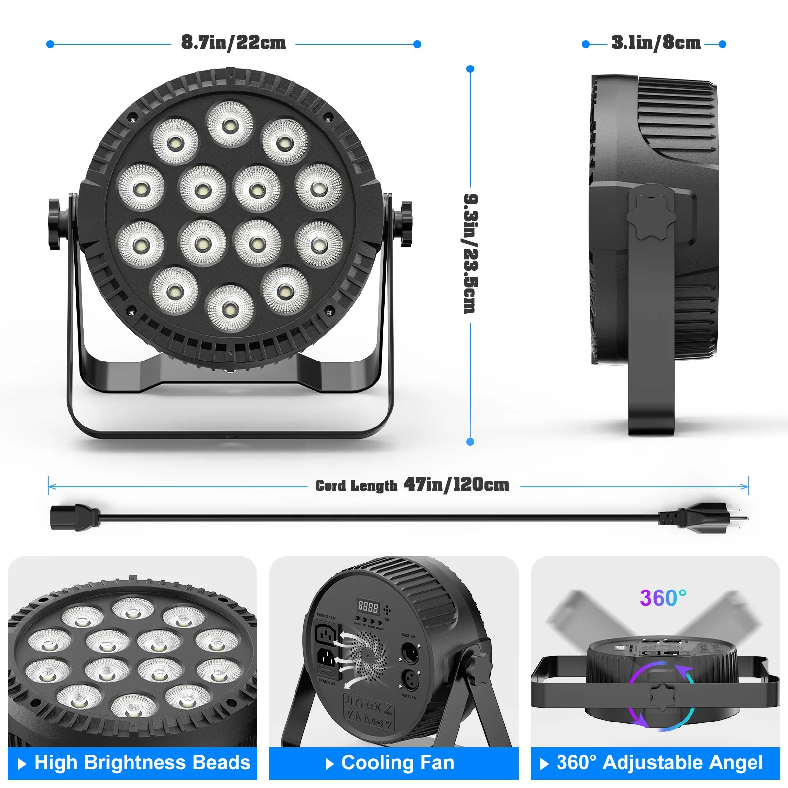 Fieryzeal 4PCS 80W RGBW Par Light DMX512 Control Flat Stage Light 14x6W 4IN1 LED Stage Effect Light for DJ Disco Bar Concert