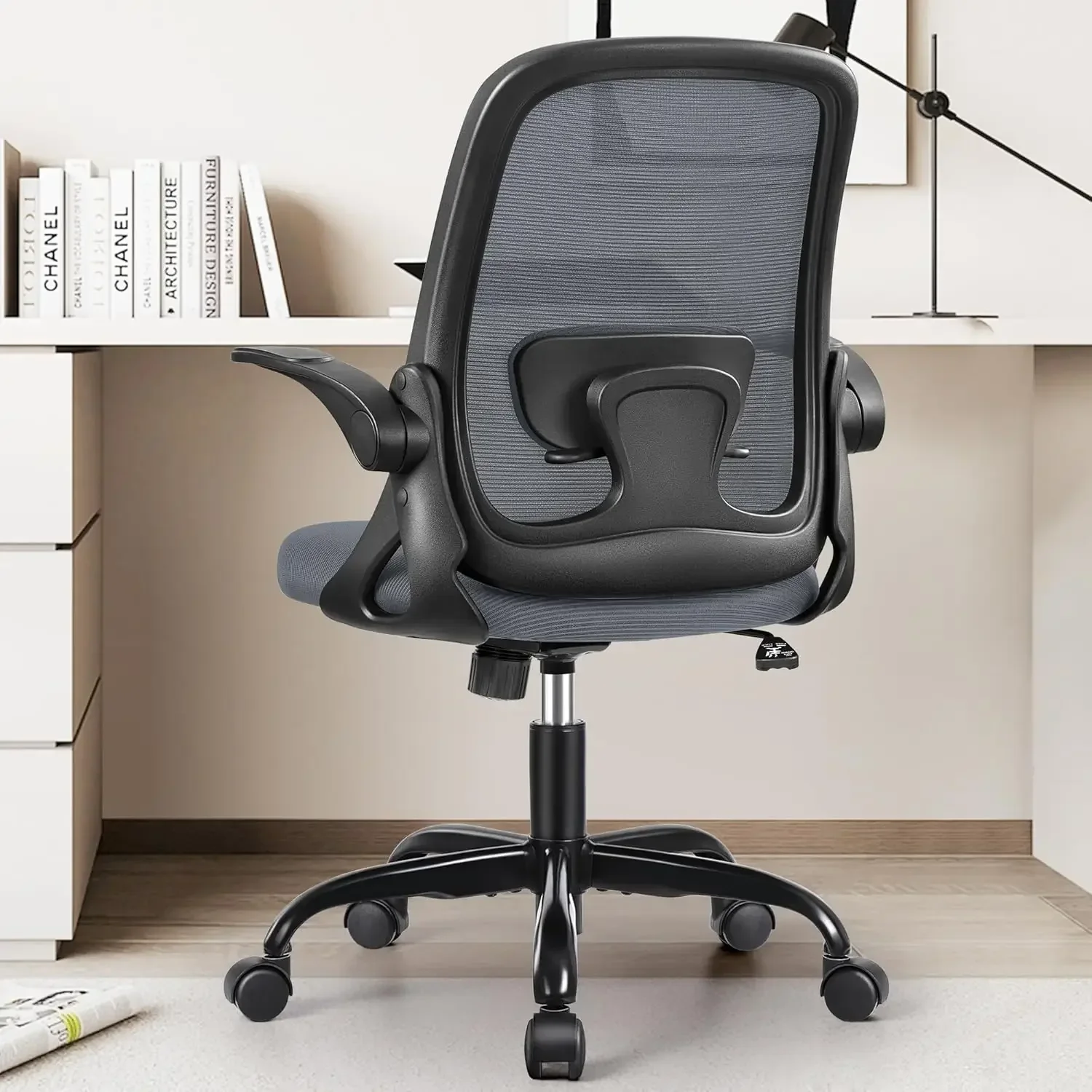 Office Chair Ergonomic Desk Chairs with Lumbar Support and Flip-up Arms, Dark Gray