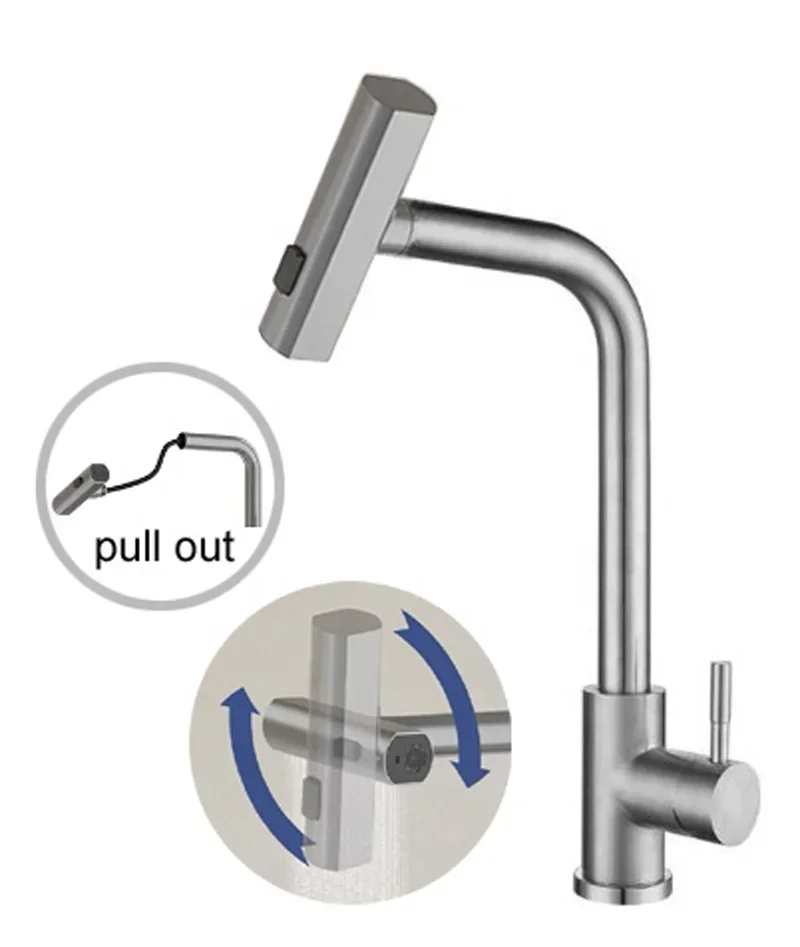 005 2023 Newest Design SUS304 Stainless Steel Waterfall Rainfall faucet Pull Out 3 function spray Kitchen mixer faucet (S46B-ss)