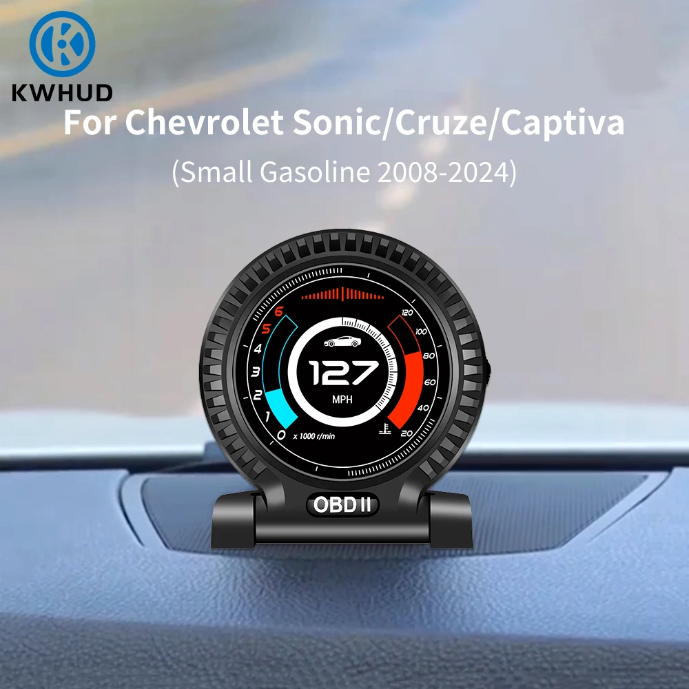 

KWHUD HUD OBD2 Gauge Head Up Display Car Speedometer RPM Oil Temp. Meter for Chevrolet Sonic/Cruze/Captiva 2008-2024 Gasoline