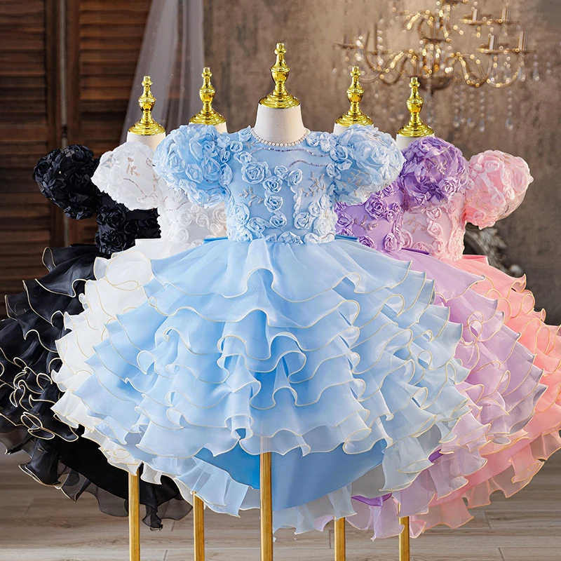 

New stylish high-end birthday princess dress with a train for girls, suitable for hosting piano performances