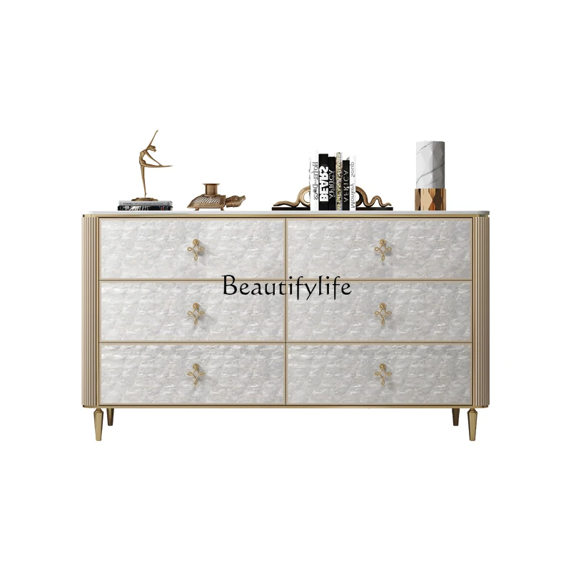 

American light luxury six-chest cabinet living room simple modern shell decoration bedroom drawer storage marble TV cabinet