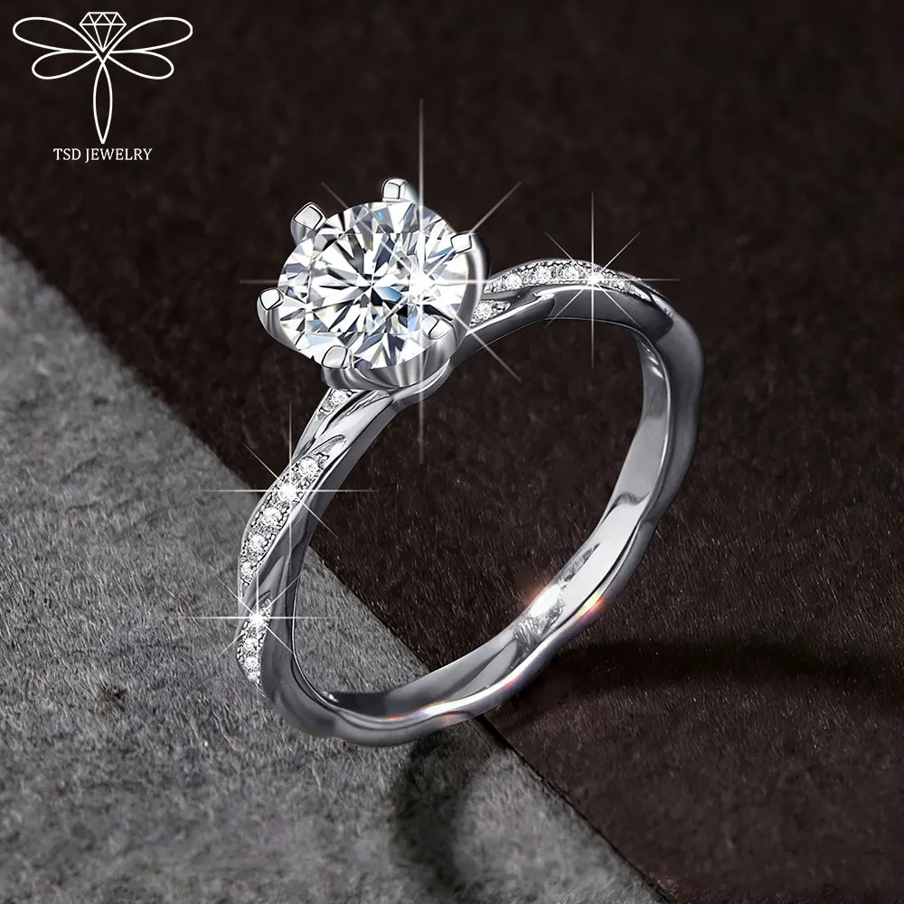 

1ct D Color VVS1 Moissanite 925 Sterling Silver Rings Round Cut Solitaire Sparkling Diamond Promise Ring Women Fine Jewelry