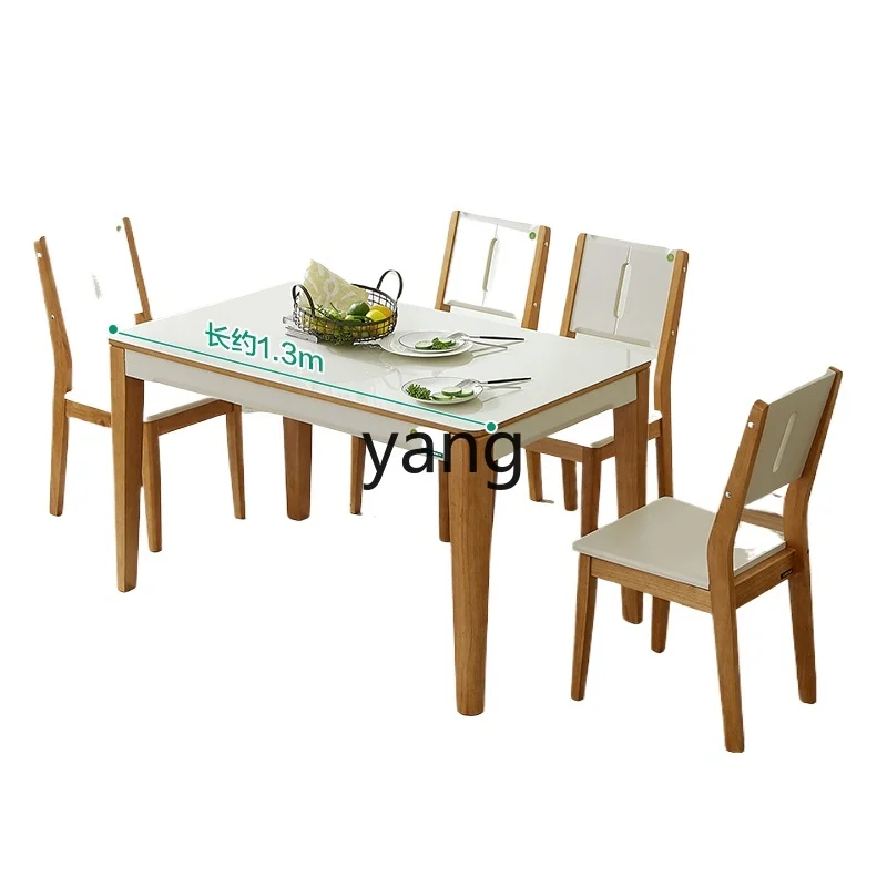 

LMM solid wood frame glass dining table and chair combination living room household small apartment rectangular dining table