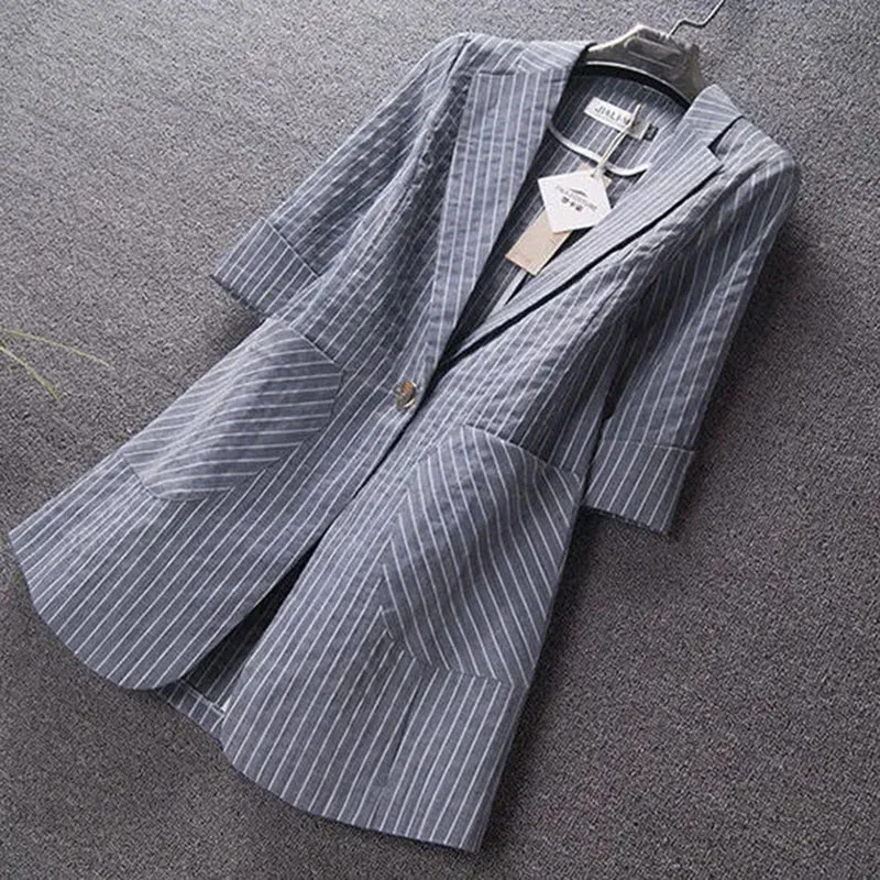 Women Blazer Summer Sunscreen Jacket grey Suit Coat Female 2025 New Fashion Temperament Thin Casual Blazer Outerwear Ladies Tops