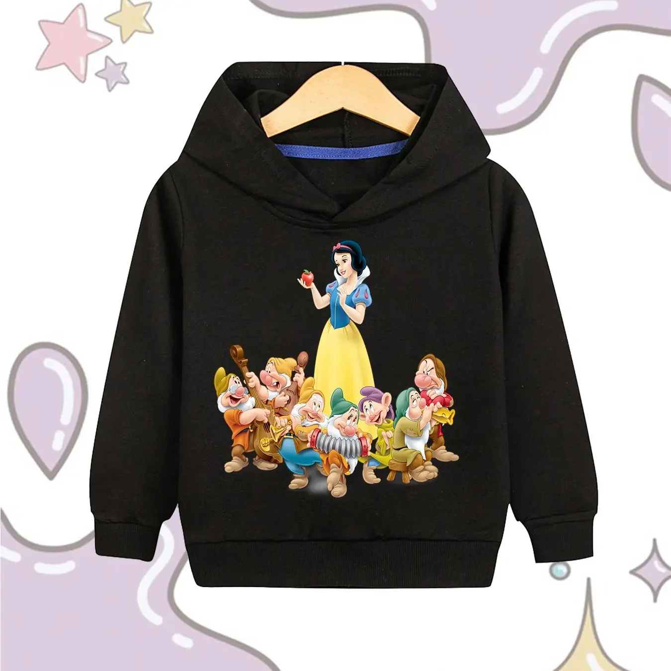 Sudadera con capucha de princesa de Disney Blancanieves y siete enanitos para niñas, diseño de personaje de dibujos animados rosa suave para niñas