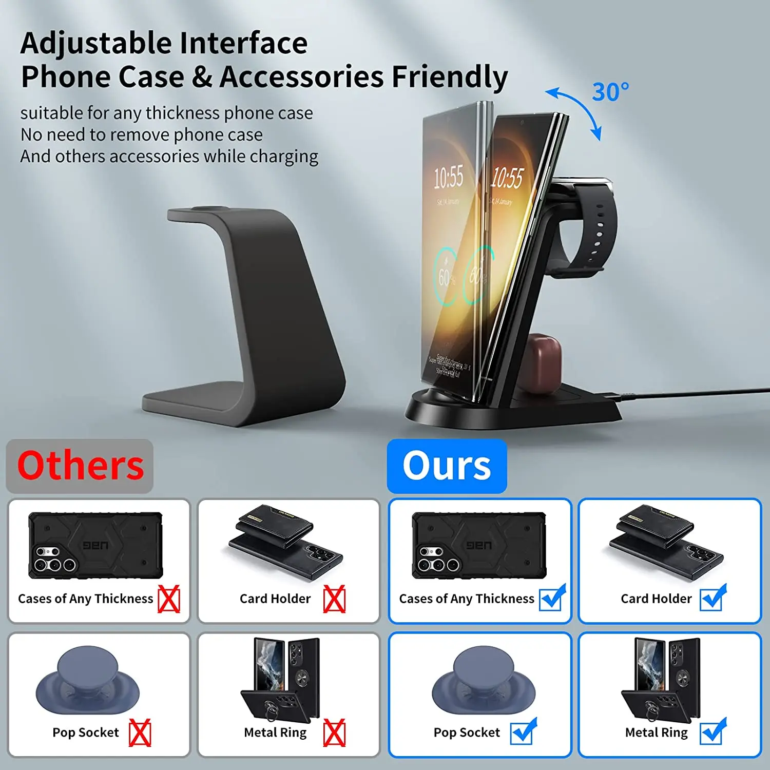 Caricabatterie Wireless Super veloce da 25W 3 in 1 per Samsung S23 Ultra S22 S21 S20 Galaxy 5 4 3 Active 2 Watch auricolari stazione di ricarica